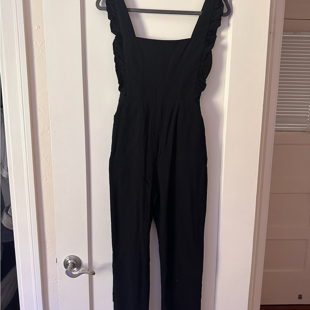 Black Ruffle Strap Jumpsuit